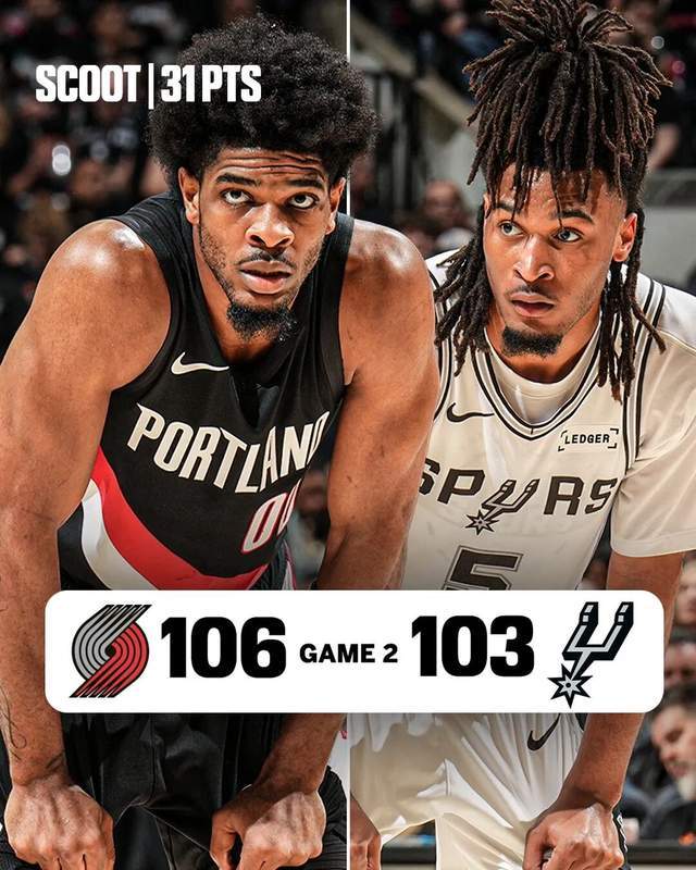 开拓者逆转马刺亨德森爆发文班伤退系列赛1-1平